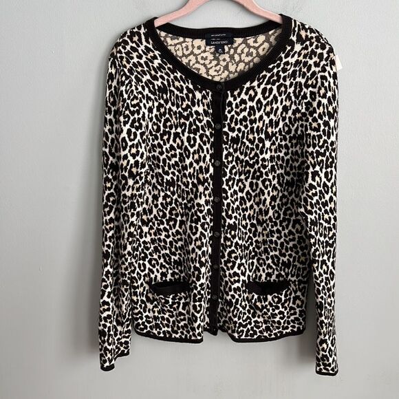 Lands’ End 100% Supima cotton women’s medium 10-12 Leopard print cardigan - Picture 5 of 11